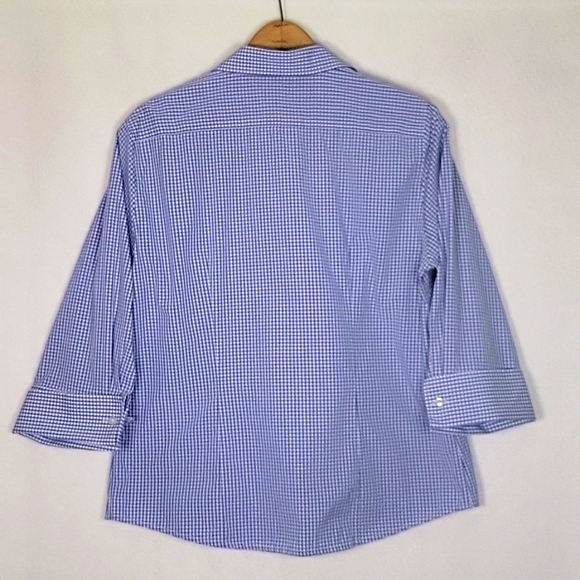 Lands' End Blue White Gingham 3/4 Sleeve Button Down Shirt Size 14 - Picture 5 of 5